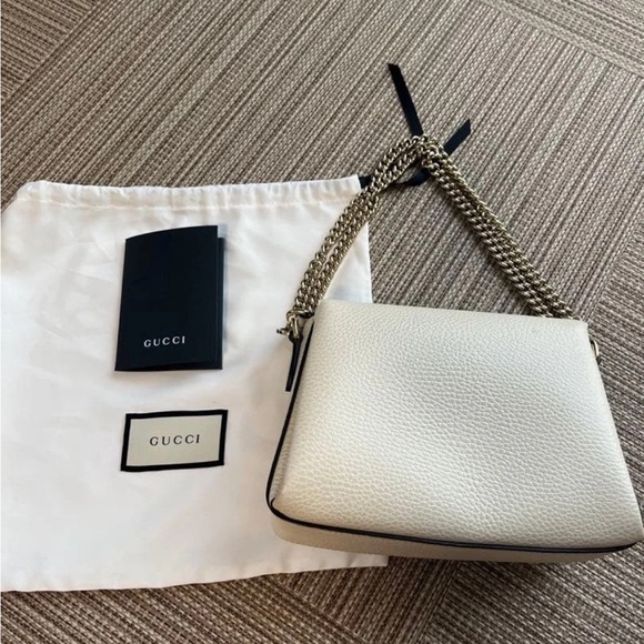 Gucci Cream Leather Shoulder Bag with Gold Chain - Picture 2 of 10